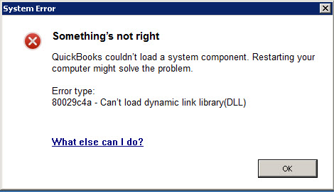 QuickBooks Error Code Message 80029c4a - Error loading type library-DLL - Screenshot