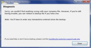  In case the QuickBooks File Doctor Tool didn’t detect the problem - Screenshot