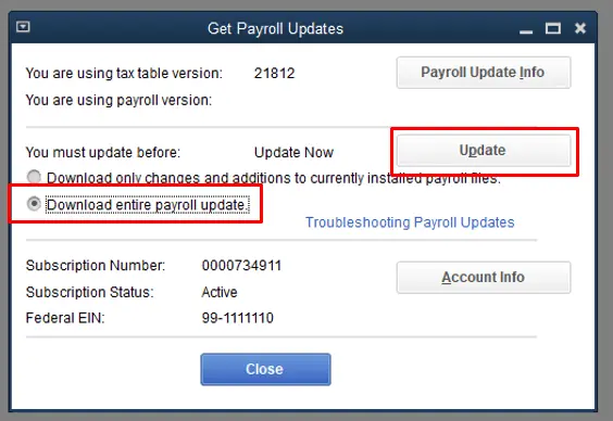 Payroll tax table - Error 15241 