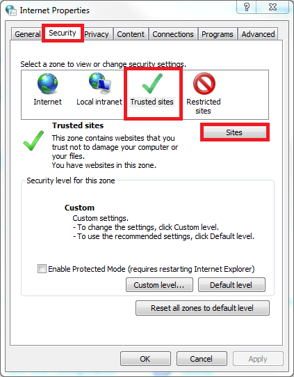 Make changes in your Internet Settings - Screenshot