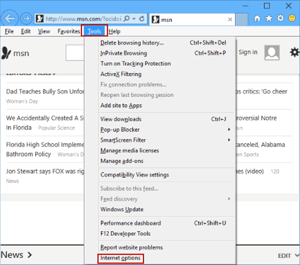 Make changes in your Internet Settings (Step 1) - Screenshot