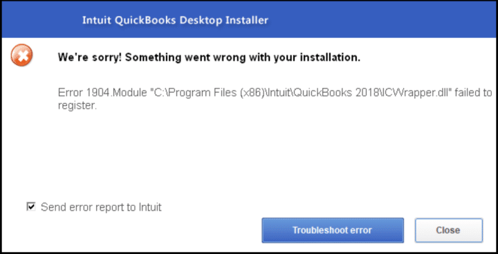 QuickBooks Error code 1904 - Screenshot