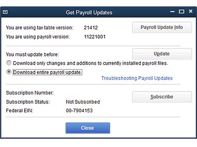 Update QuickBooks Payroll Manually - Screenshot