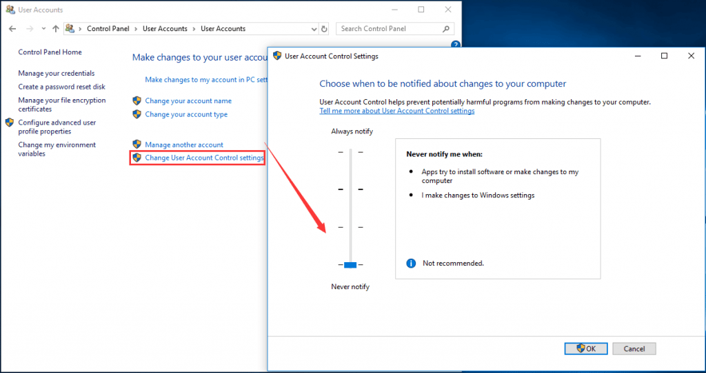 Turning off User Account Control (UAC) - QuickBooks file exists error