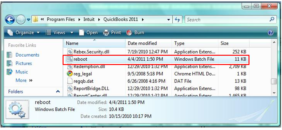Run ‘reboot.bat’ file - quickbooks error 15311