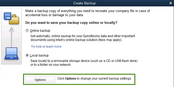 Create a Local Backup in QuickBooks - Screenshot