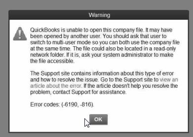 QuickBooks Error Code 6190 816 - Screenshot
