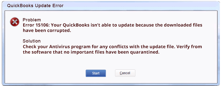 QuickBooks Payroll Update Error 15106 - Screenshot