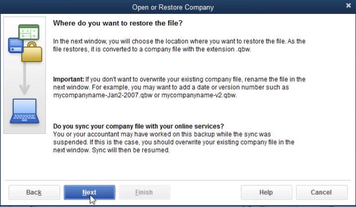 Where do you want to save company file - Screenshot