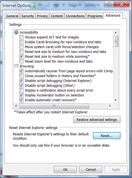 Advanced settings option