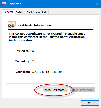 Install certificate - Screenshot
