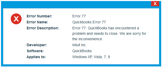 QuickBooks Error Code 77 - Screenshot