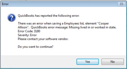 QuickBooks POS Status code 3180