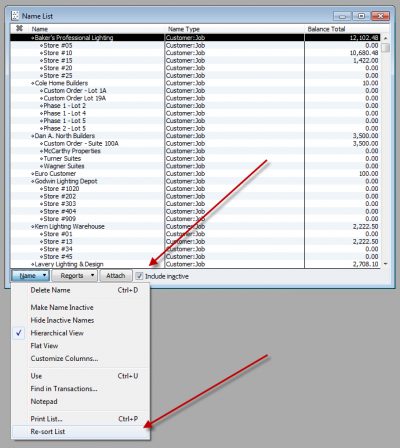 Re-sort Lists in QuickBooks Desktop - Screenshot