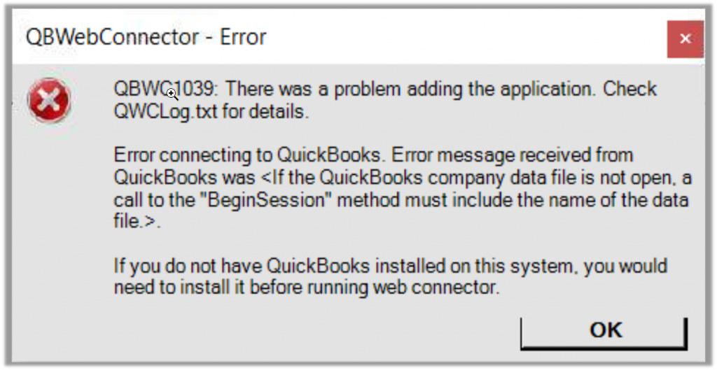 Error QBWC1039 in QuickBooks Desktop