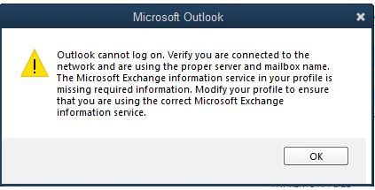 Outlook cannot log - Screenshot