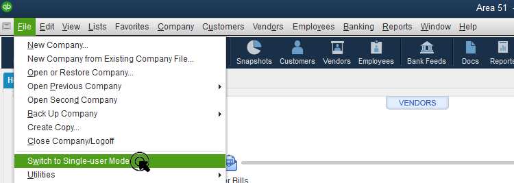 Switch company file to single-user mode - QuickBooks error 15102
