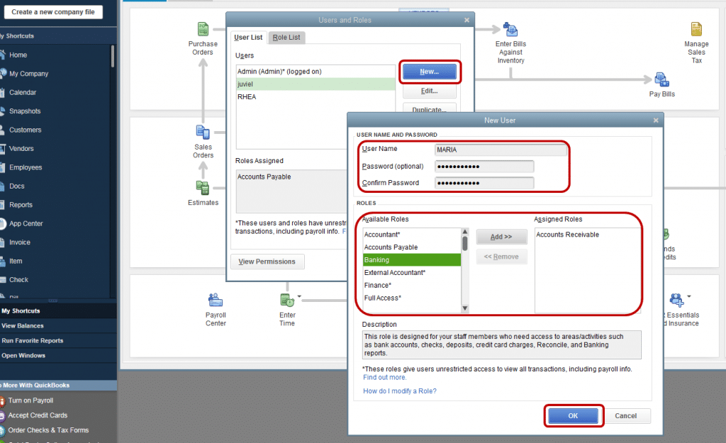 Create a username for new user - quickbooks unexpected error 5