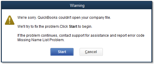 QuickBooks Error Code Missing Name List Problem