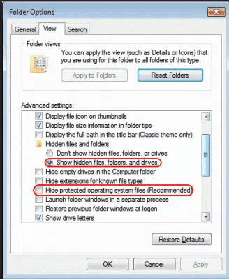 show hidden file and folder - quickbooks error 1406