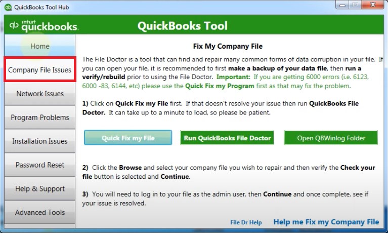 Company File Issues in Tool Hub - QuickBooks file exists error