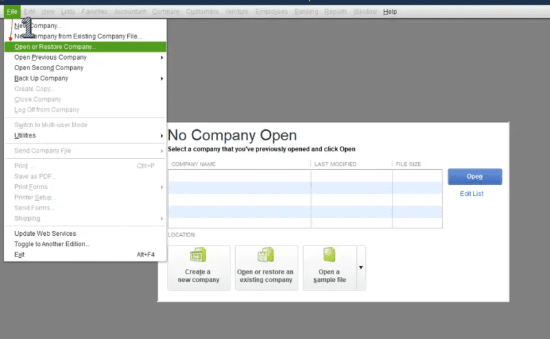 Open a New Company File in QuickBooks