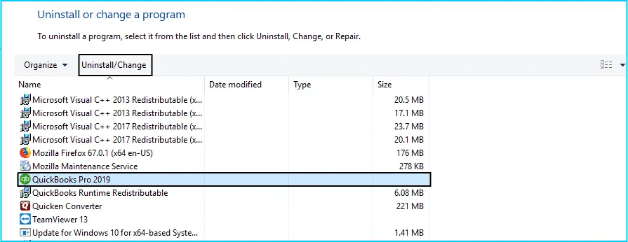 Uninstall or Change Programs on your computer - qbdbmgrn not running