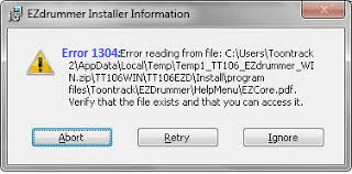 Error appears on the screen: QucikBooks Error code C=1304