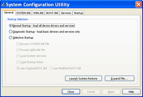 System Configuration Utility Window