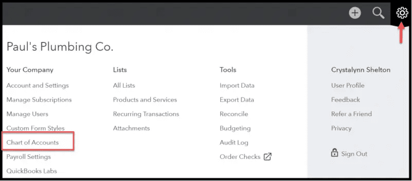 Chart of accounts command