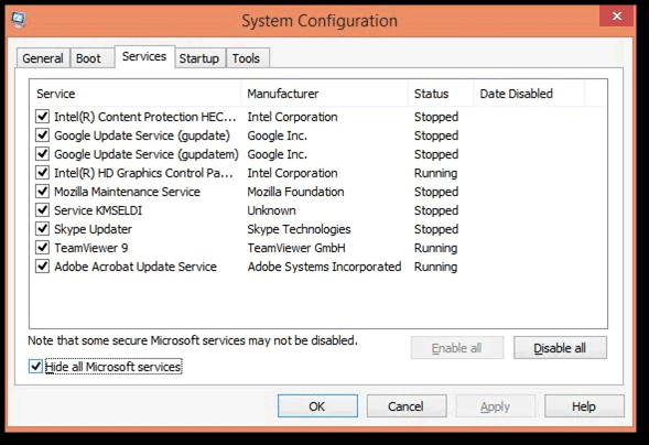 System Configuration window