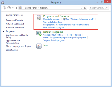 Program and Features Option