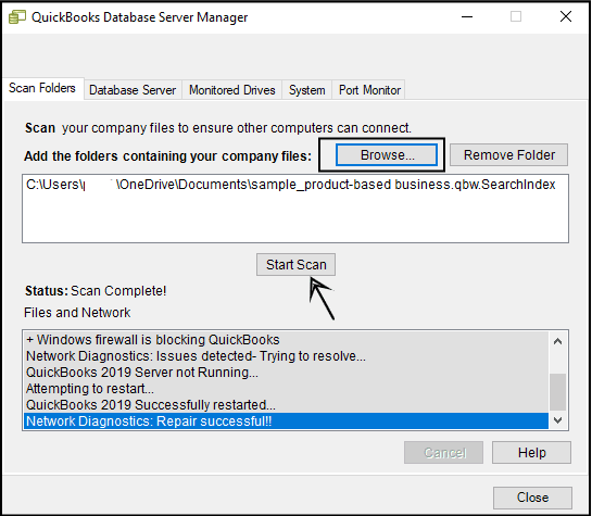 QuickBooks Database Server Manager - Start Scan