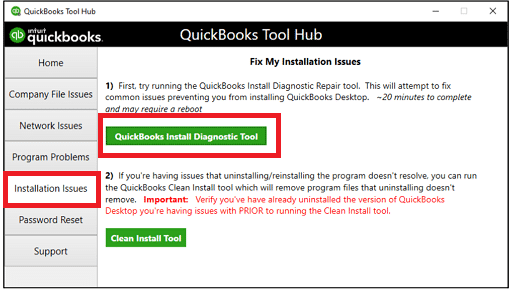 Select QuickBooks Install Diagnostic Tool
