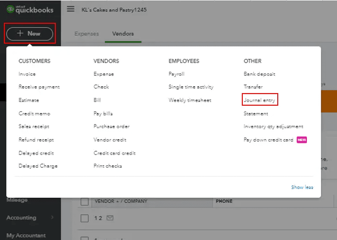 create a journal entry in QuickBooks Desktop