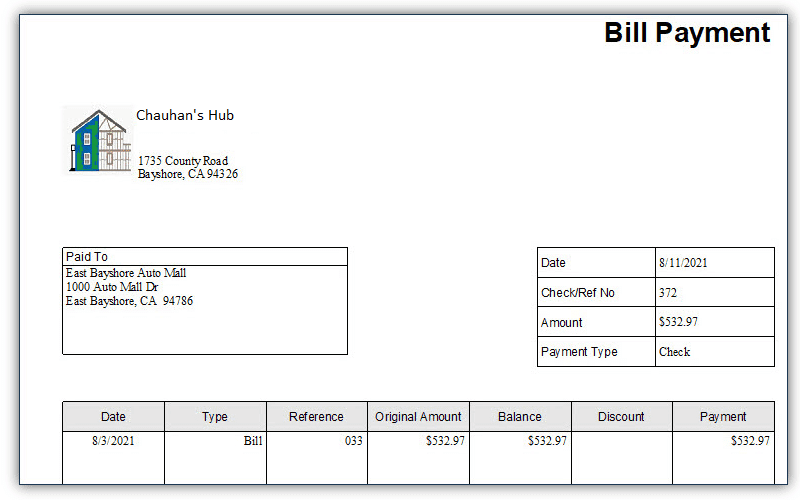 Customize and emails vendor bill payment stubs