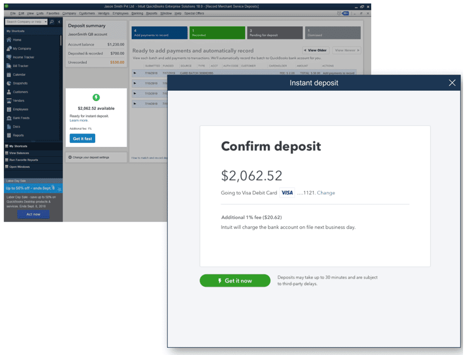 Instant deposits for QuickBooks Payments account