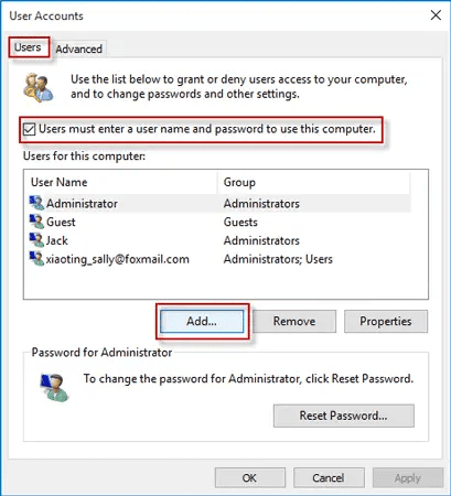 Select user account