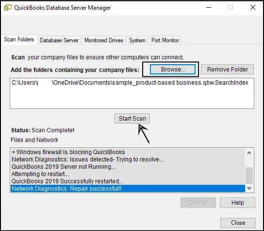 QuickBooks Database Server Manager Start Scan