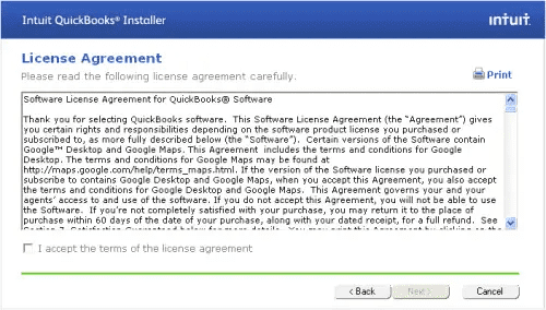 QuickBooks Installer License Agreement