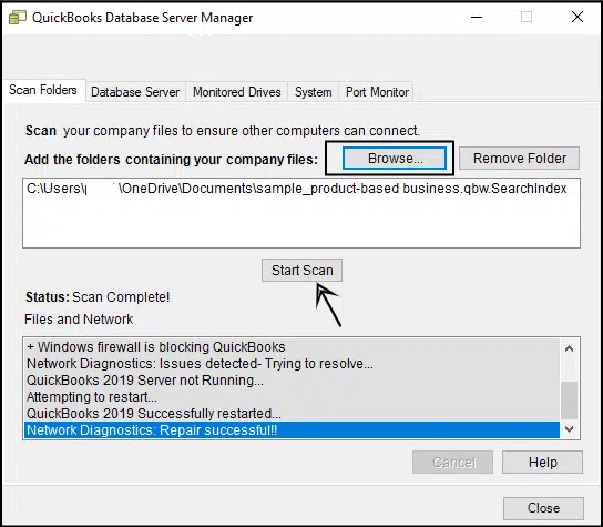 Database server manager - QuickBooks error H505