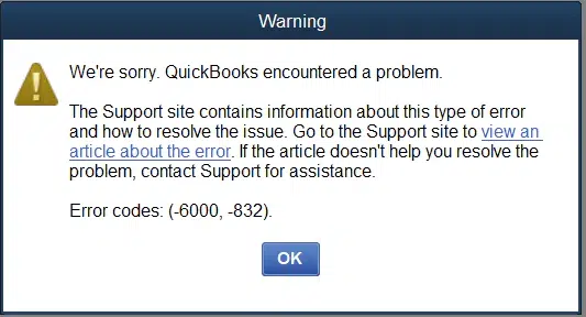 QuickBooks Error Code 6000 832