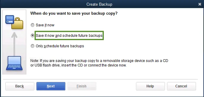 Schedule backup in QuickBooks - Create backup of company file 