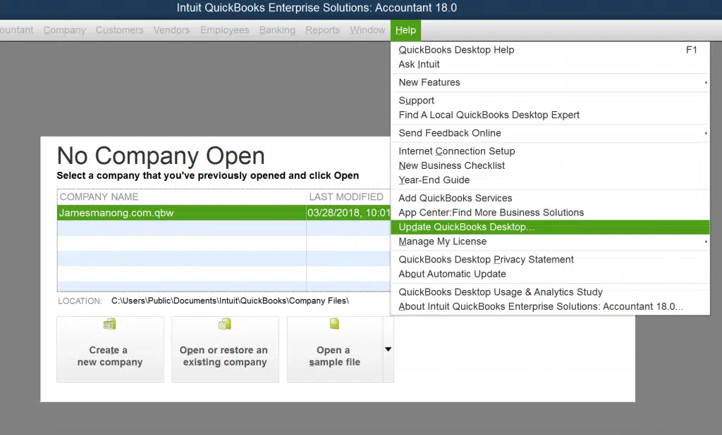 Update QuickBooks Desktop- quickbooks error 179