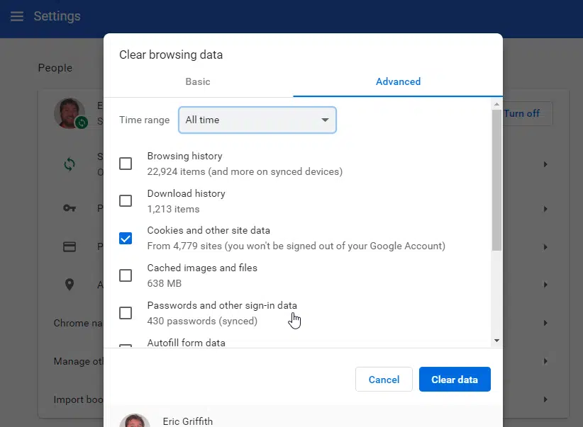 delete all the cookies and temporary internet files in the browser