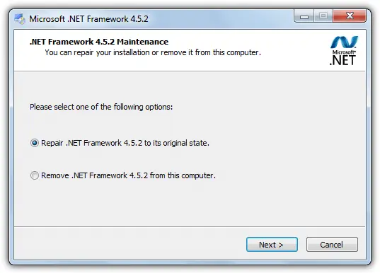Repair the installed .net 